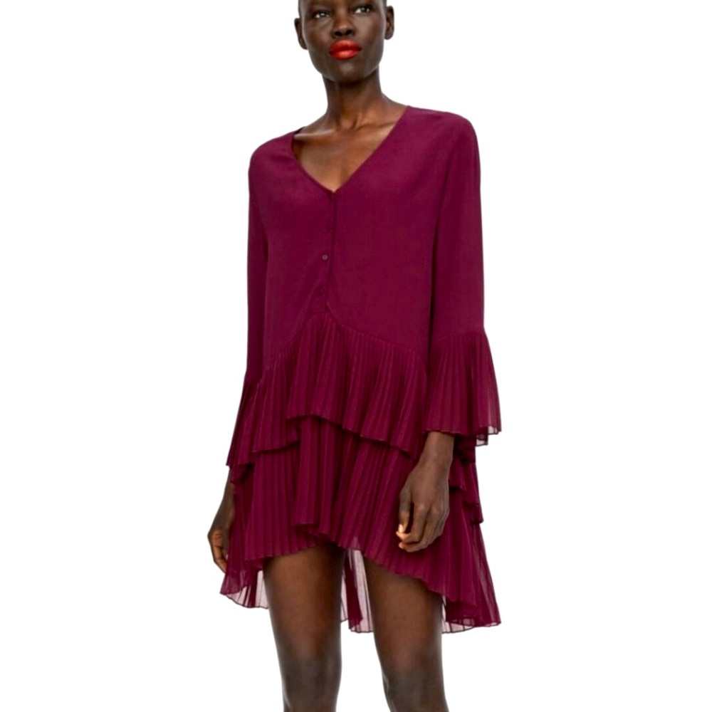 NWT Zara Burgundy Pleated Dress